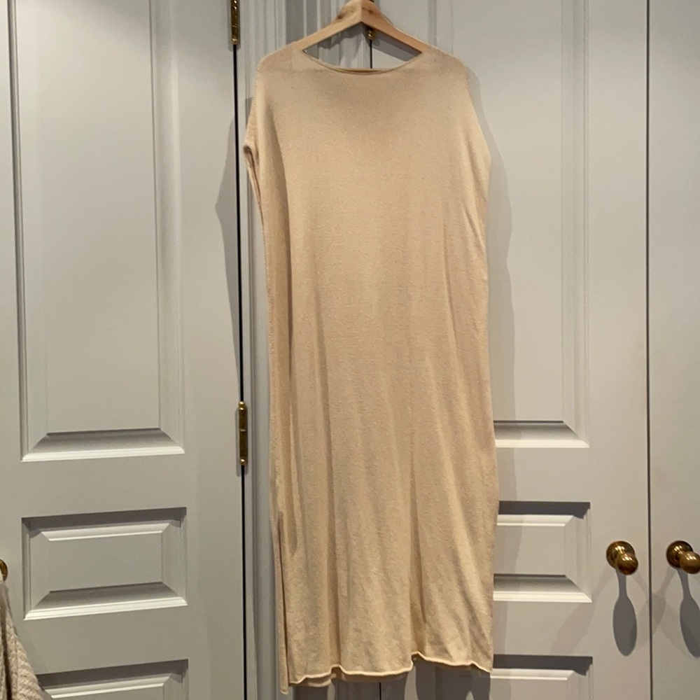 Cream cotton merino blend knit dress